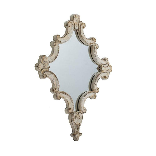 Homeroots 30" White Diamond Solid Wood Framed Accent Mirror  Fir Wood 485017