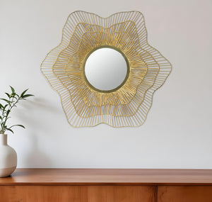 Homeroots 27" Gold Floral Sunburst Iron Framed Accent Mirror  Iron 485019