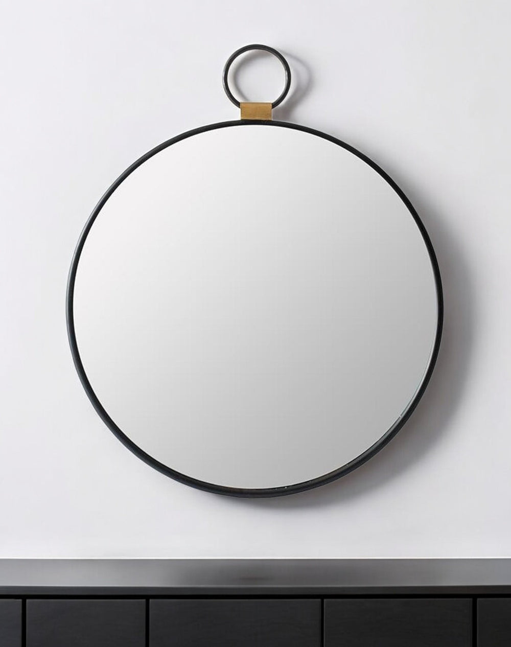Homeroots 23" Black Round Metal Framed Accent Mirror  Iron 485020