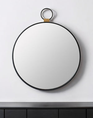 Homeroots 23" Black Round Metal Framed Accent Mirror  Iron 485020