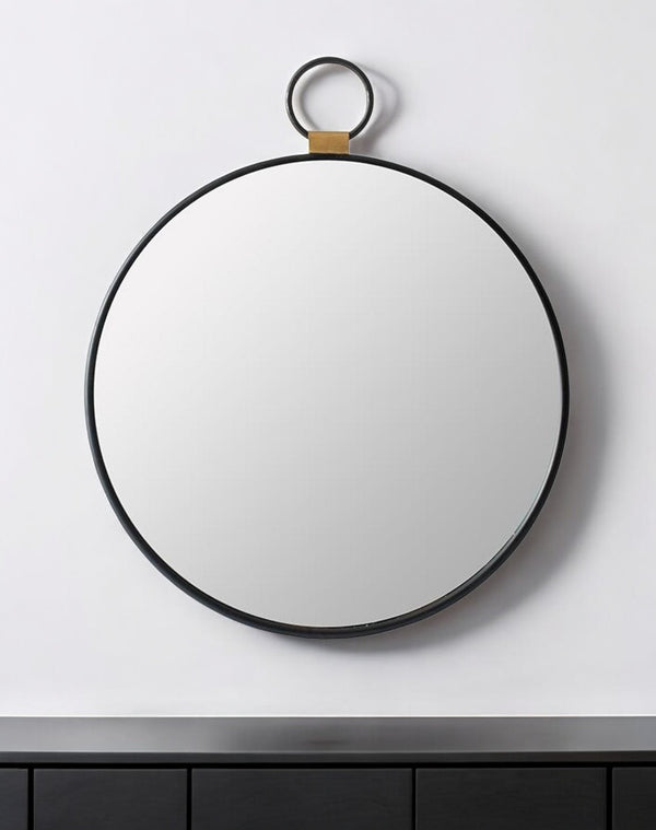 Homeroots 23" Black Round Metal Framed Accent Mirror  Iron 485020