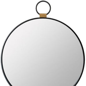 Homeroots 23" Black Round Metal Framed Accent Mirror  Iron 485020