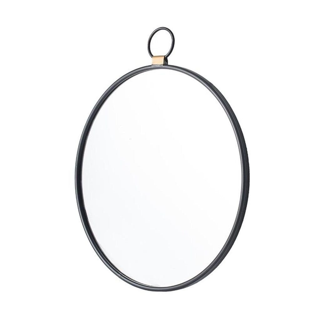 HomeRoots 28" Black Round Iron Framed Accent Mirror - Stylish Minimalist Design for Modern & Vintage Decor 485021