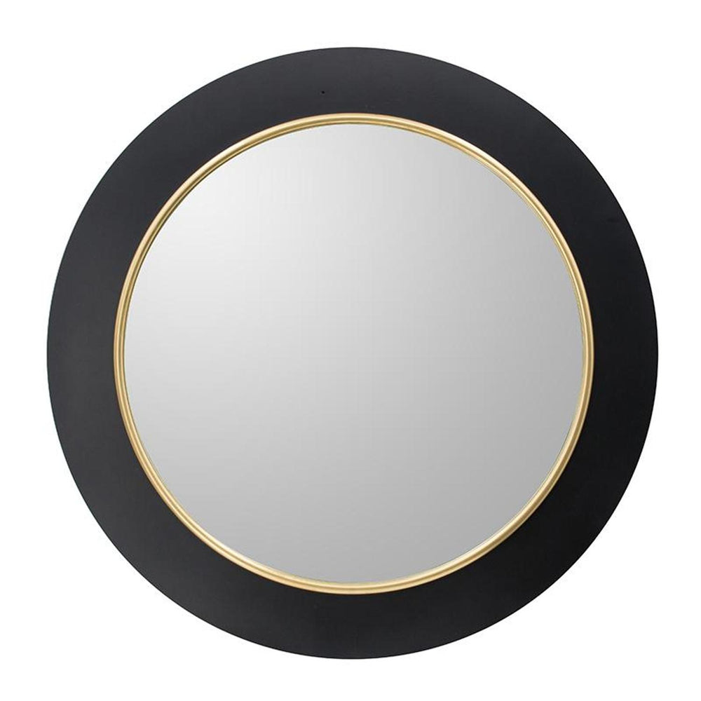 Homeroots 32" Black And Gold Lighted Round Metal Framed Accent Mirror  Iron 485026
