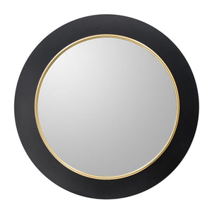 Homeroots 32" Black And Gold Lighted Round Metal Framed Accent Mirror  Iron 485026