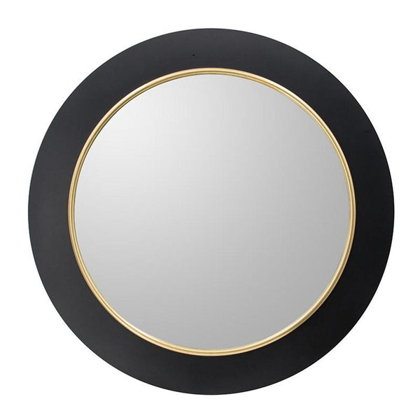 Homeroots 32" Black And Gold Lighted Round Metal Framed Accent Mirror  Iron 485026