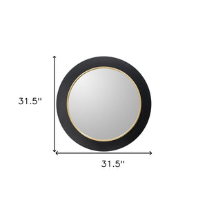 Homeroots 32" Black And Gold Lighted Round Metal Framed Accent Mirror  Iron 485026