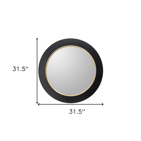 Homeroots 32" Black And Gold Lighted Round Metal Framed Accent Mirror  Iron 485026