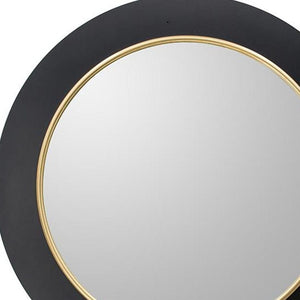 Homeroots 32" Black And Gold Lighted Round Metal Framed Accent Mirror  Iron 485026