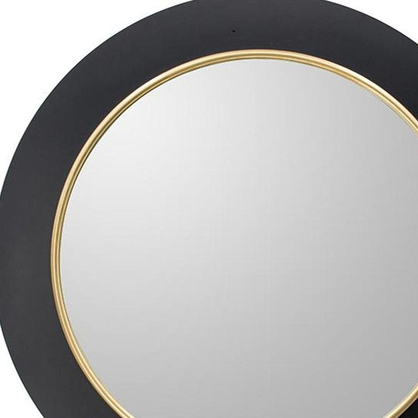 Homeroots 32" Black And Gold Lighted Round Metal Framed Accent Mirror  Iron 485026