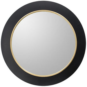 Homeroots 32" Black And Gold Lighted Round Metal Framed Accent Mirror  Iron 485026