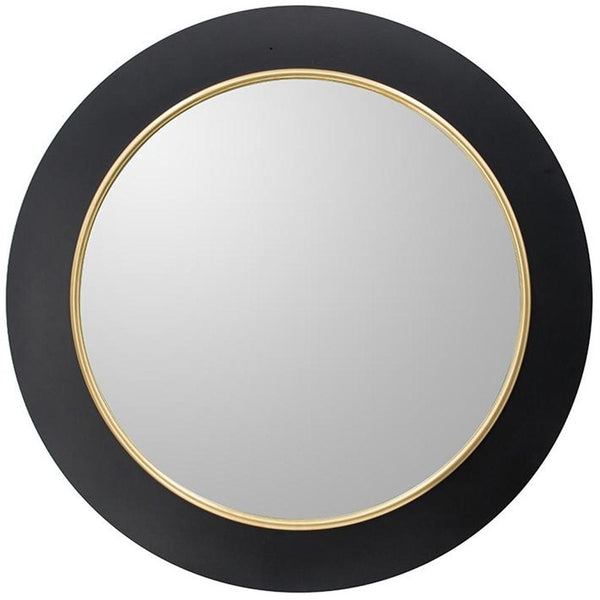 Homeroots 32" Black And Gold Lighted Round Metal Framed Accent Mirror  Iron 485026