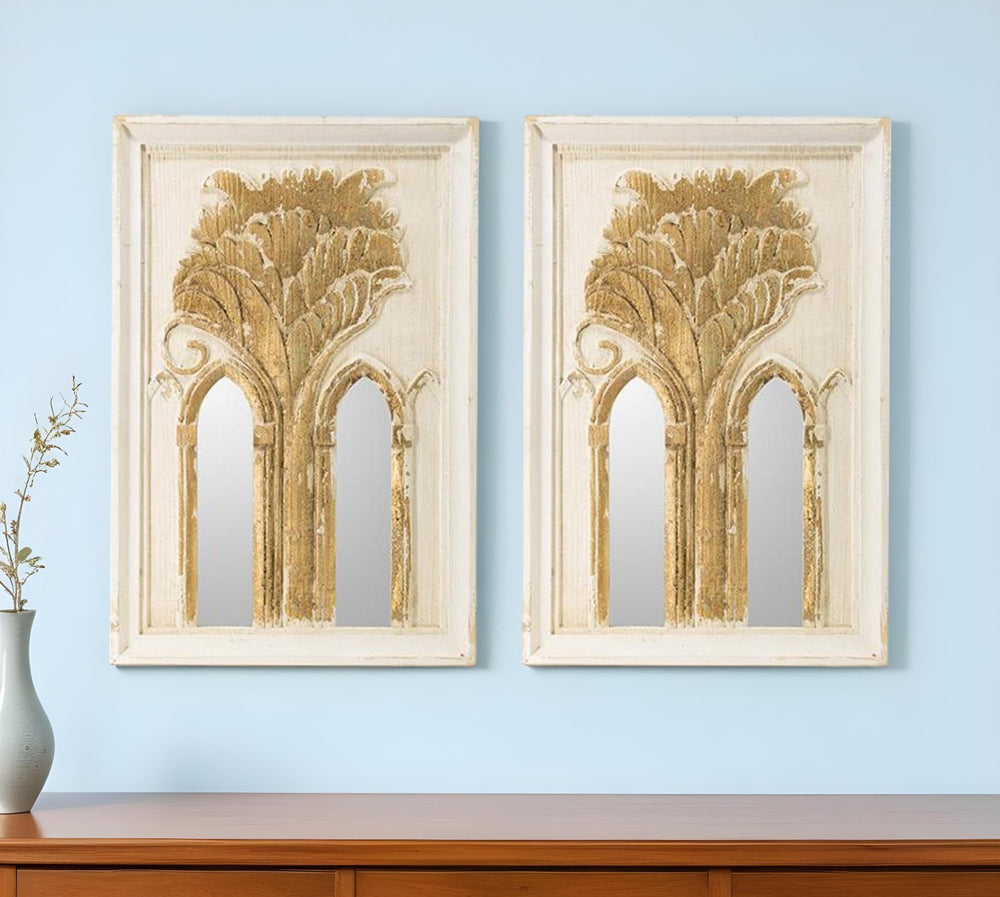 Homeroots Set Of Two 30" White And Gold Wood Framed Accent Mirrors  60% Fir Wood,20% Mirror,20% Mdf 485032