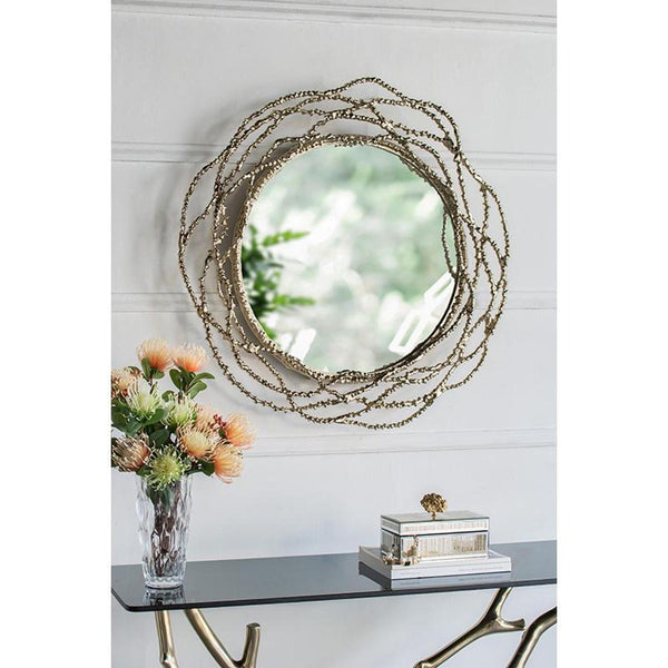 Homeroots 34" Antiqued Gold Abstract Scalloped Aluminum Framed Accent Mirror  Aluminum 485033