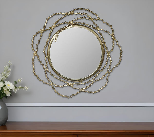 Homeroots 34" Antiqued Gold Abstract Scalloped Aluminum Framed Accent Mirror  Aluminum 485033