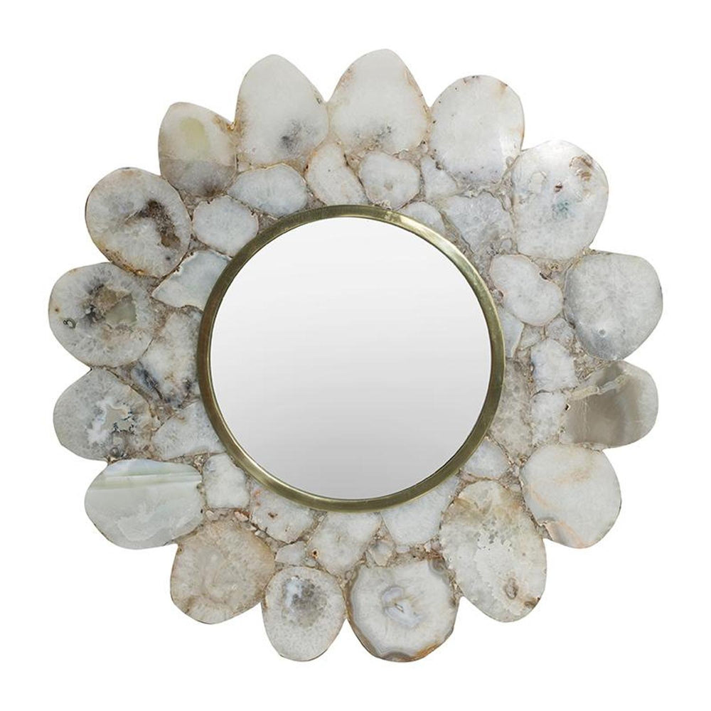 Homeroots 30" White And Gold Scalloped Stone Framed Accent Mirror  Agate 485034