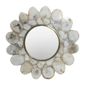 Homeroots 30" White And Gold Scalloped Stone Framed Accent Mirror  Agate 485034