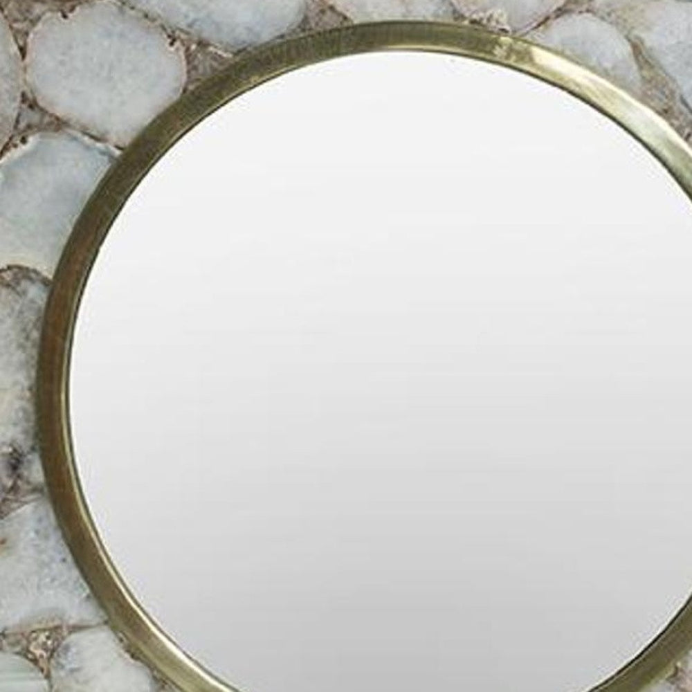HomeRoots 30" Elegant White and Gold Scalloped Stone Mirror - Timeless Accent for Any Room Décor Style 485034