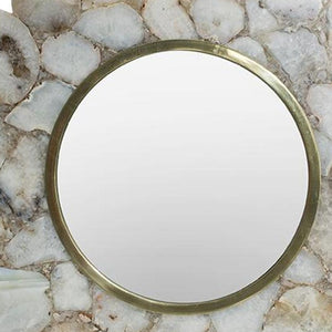 Homeroots 30" White And Gold Scalloped Stone Framed Accent Mirror  Agate 485034