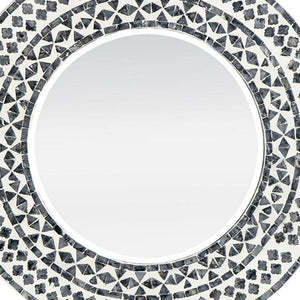 Homeroots 24" Black And White Round Manufactured Wood And Shell Framed Accent Mirror  40% Mdf,40% Glass,20% Capiz 485036