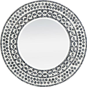 Homeroots 24" Black And White Round Manufactured Wood And Shell Framed Accent Mirror  40% Mdf,40% Glass,20% Capiz 485036