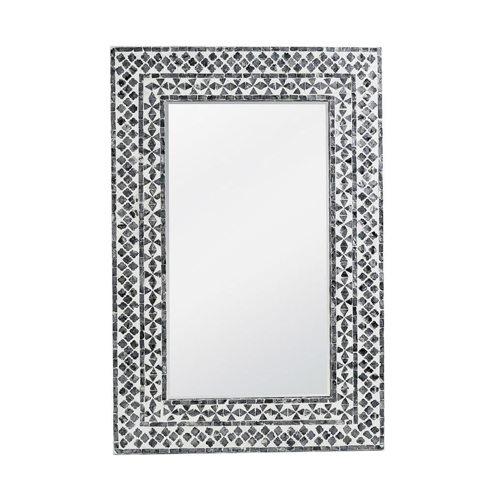 Homeroots 36" Black And White Manufactured Wood And Shell Framed Accent Mirror  40% Mdf,40% Glass,20% Capiz 485037