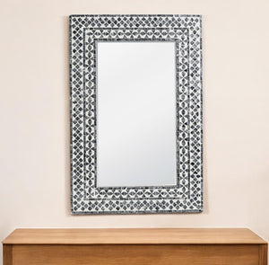 Homeroots 36" Black And White Manufactured Wood And Shell Framed Accent Mirror  40% Mdf,40% Glass,20% Capiz 485037