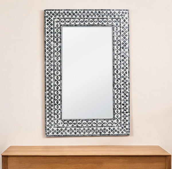Homeroots 36" Black And White Manufactured Wood And Shell Framed Accent Mirror  40% Mdf,40% Glass,20% Capiz 485037