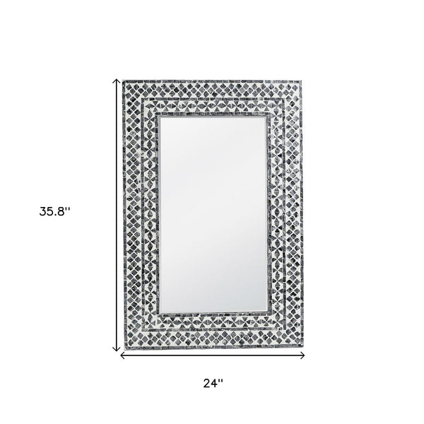 Homeroots 36" Black And White Manufactured Wood And Shell Framed Accent Mirror  40% Mdf,40% Glass,20% Capiz 485037