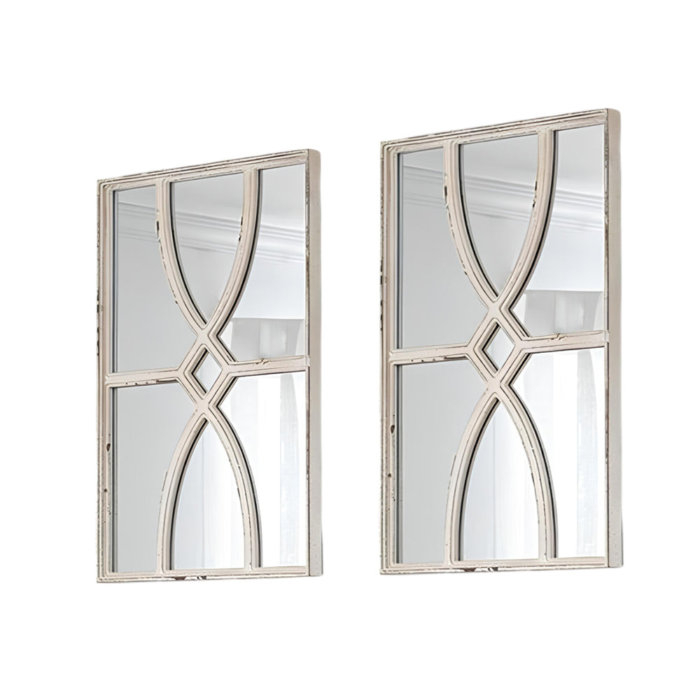 Homeroots Set Of Two White Solid And Engineered Wood Framed Accent Mirror  Fir Wood 485038