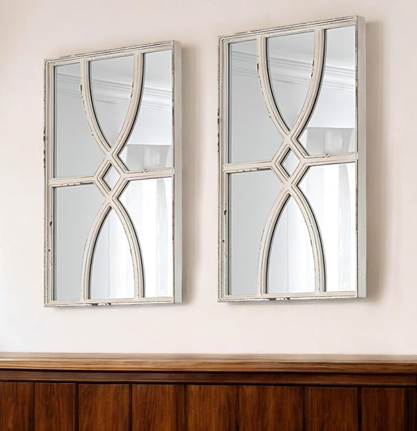 Homeroots Set Of Two White Solid And Engineered Wood Framed Accent Mirror  Fir Wood 485038