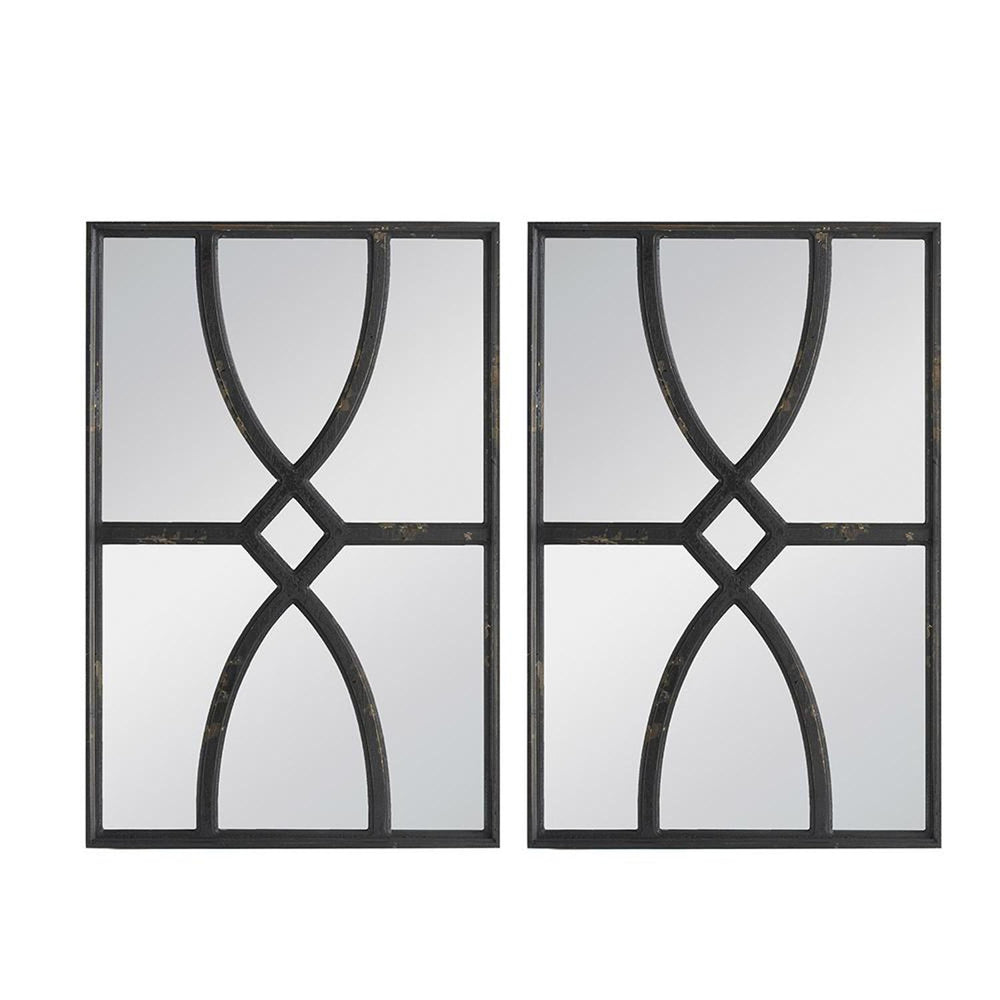 Homeroots Set Of Two Black Solid And Engineered Wood Framed Accent Mirror  Fir Wood 485039