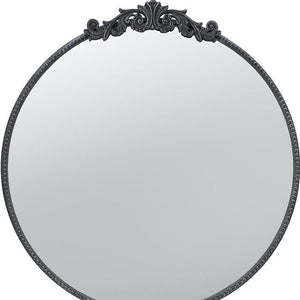 Homeroots 32" Black Crowned Top Iron Framed Round Accent Mirror  Glass 485045