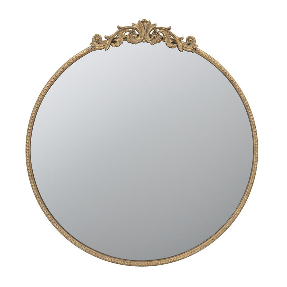 Homeroots 32" Gold Crowned Top Iron Framed Accent Mirror  Glass 485046