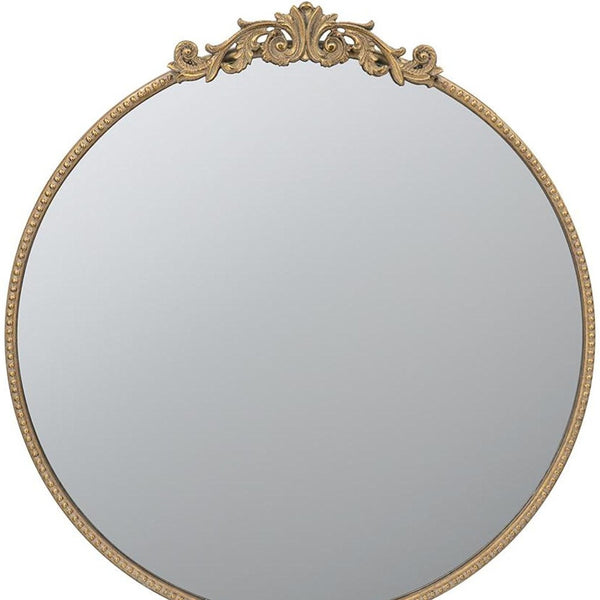 Homeroots 32" Gold Crowned Top Iron Framed Accent Mirror  Glass 485046