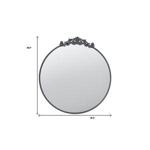 Homeroots 39" Black Crowned Top Iron Framed Accent Mirror  Glass 485047