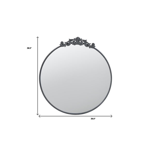 Homeroots 39" Black Crowned Top Iron Framed Accent Mirror  Glass 485047