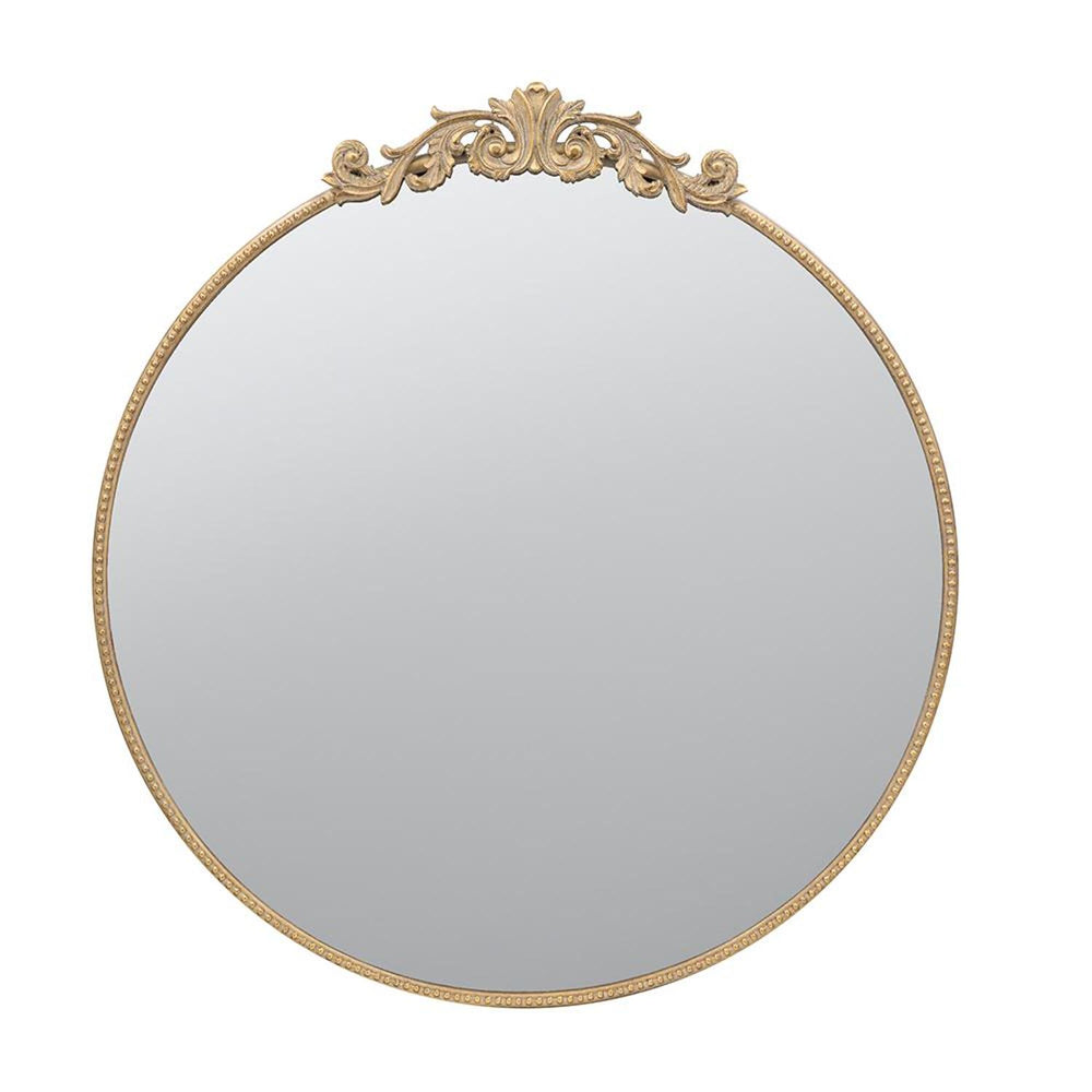 Homeroots 39" Gold Crowned Top Iron Framed Accent Mirror  Glass 485048