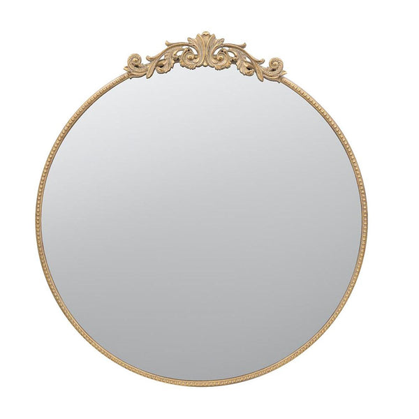 Homeroots 39" Gold Crowned Top Iron Framed Accent Mirror  Glass 485048