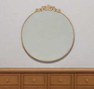 Homeroots 39" Gold Crowned Top Iron Framed Accent Mirror  Glass 485048