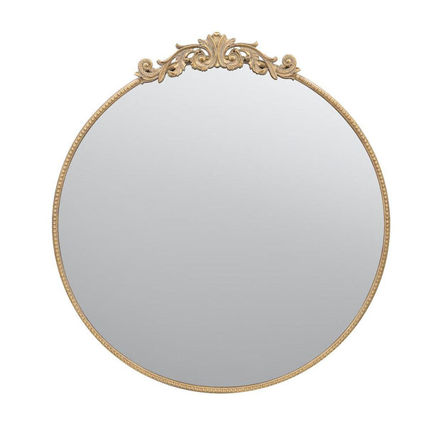 Homeroots 39" Gold Crowned Top Iron Framed Accent Mirror  Glass 485048