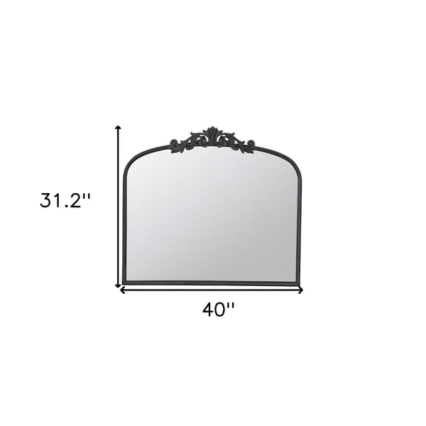 Homeroots 31" Black Arch Iron Framed Accent Mirror  50% Glass,30% Iron,20% Mdf 485049
