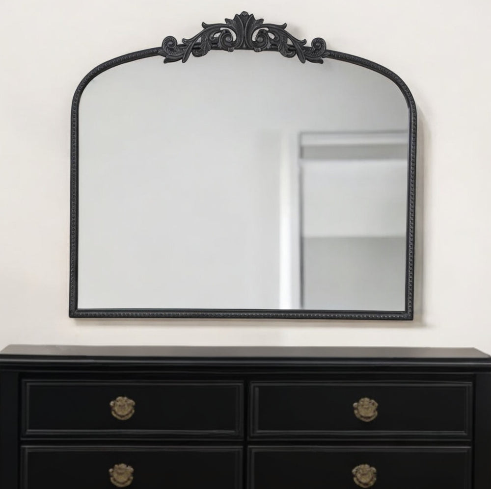 Homeroots 31" Black Arch Iron Framed Accent Mirror  50% Glass,30% Iron,20% Mdf 485049