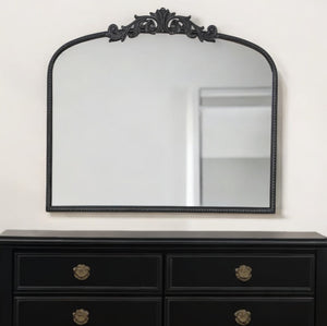 Homeroots 31" Black Arch Iron Framed Accent Mirror  50% Glass,30% Iron,20% Mdf 485049