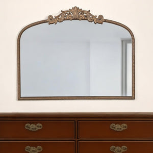 Homeroots 31" Gold Arch Iron Framed Accent Mirror  50% Glass,30% Iron,20% Mdf 485050