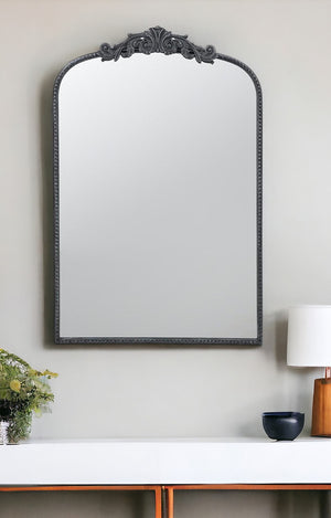 Homeroots 36" Black Arch Iron Framed Accent Mirror  50% Glass,30% Iron,20% Mdf 485051