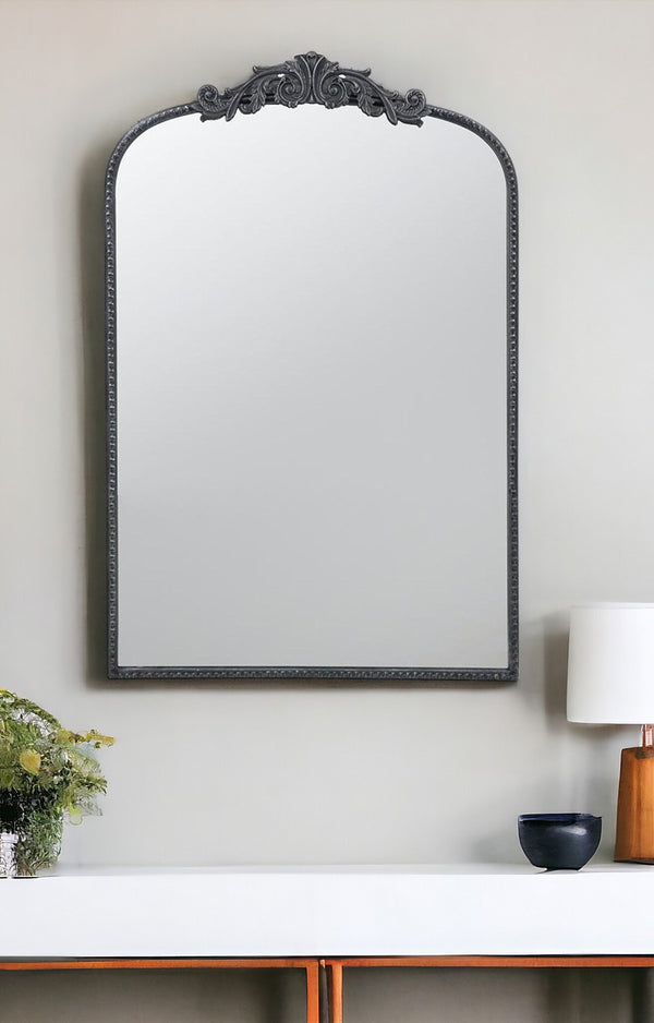 Homeroots 36" Black Arch Iron Framed Accent Mirror  50% Glass,30% Iron,20% Mdf 485051