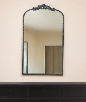 Homeroots 42" Black Arch Iron Framed Accent Mirror  50% Glass,30% Iron,20% Mdf 485053