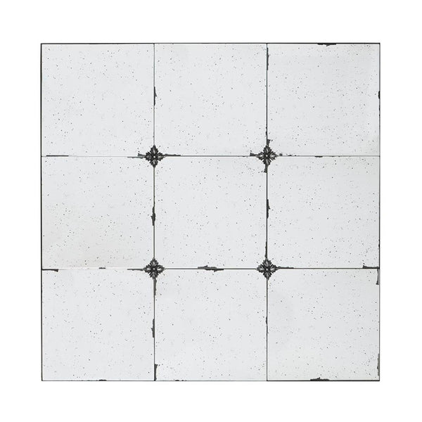 HomeRoots 36" Vintage-Inspired Black Iron Framed Square Accent Mirror with Distressed Glass & Floral Touches 485056