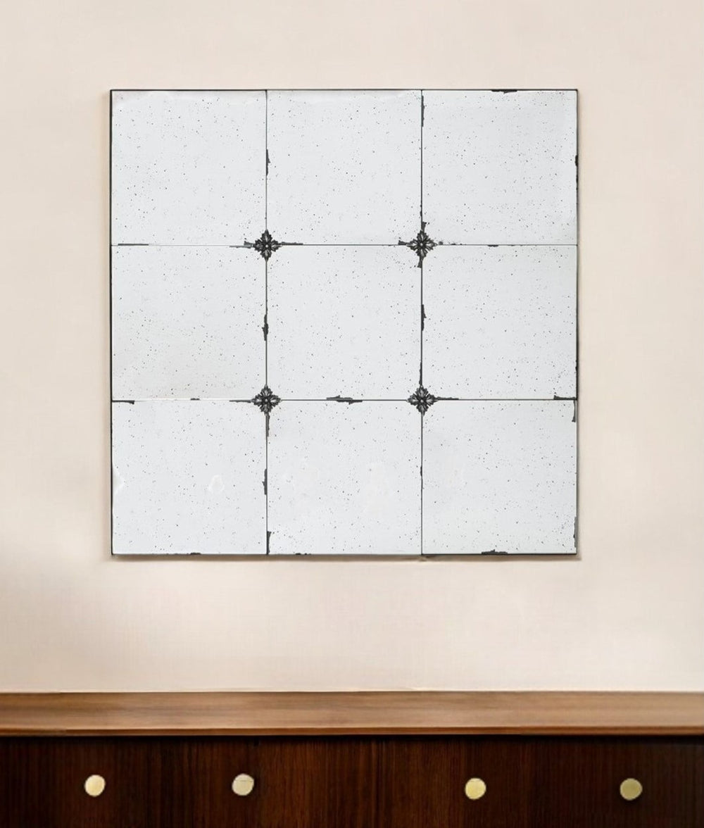 Homeroots 36" Black Square Iron Framed Antiqued Glass Accent Mirror  Iron 485056